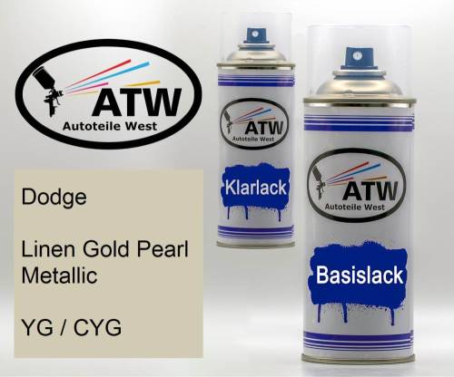Dodge, Linen Gold Pearl Metallic, YG / CYG: 400ml Sprühdose + 400ml Klarlack - Set, von ATW Autoteile West.